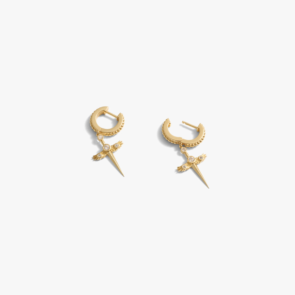 Awe Inspired Earrings Flying Dagger Huggies