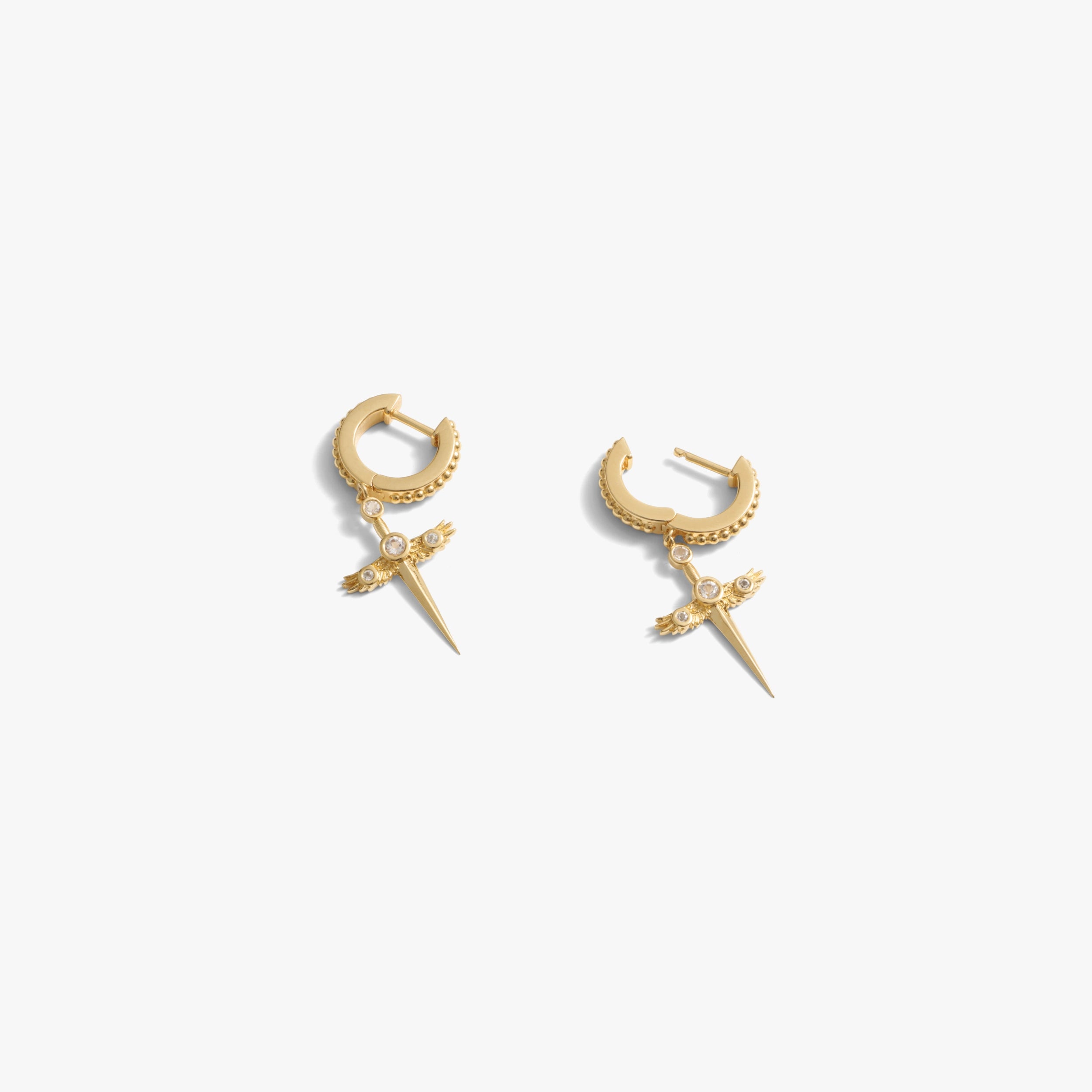 Awe Inspired Earrings Flying Dagger Huggies