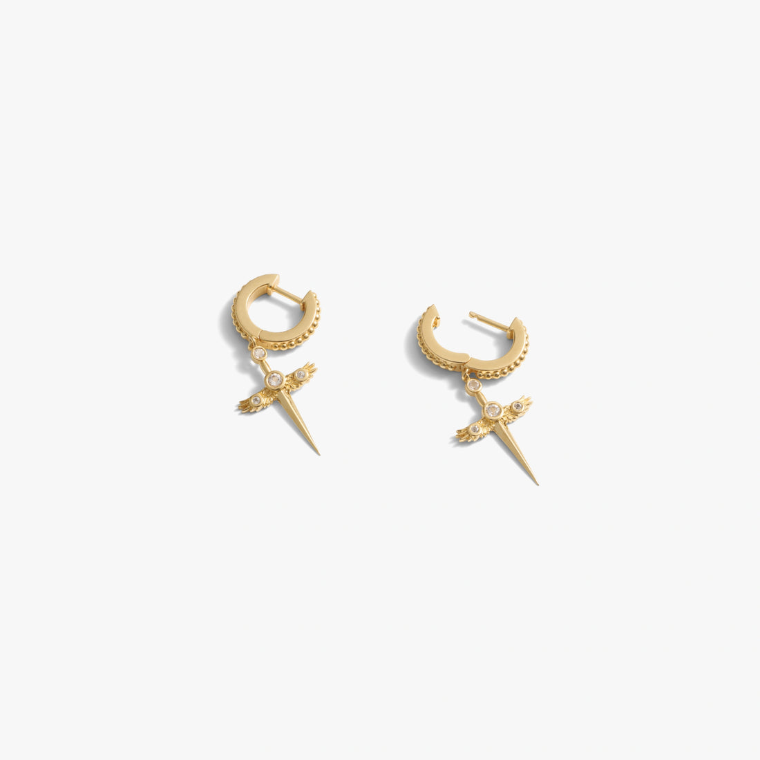 Awe Inspired Earrings Flying Dagger Huggies