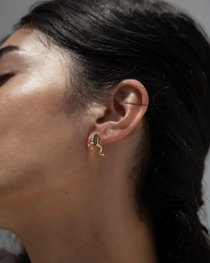 Awe Inspired Earrings Green Diamond Frog Studs