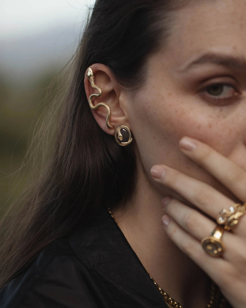 Awe Inspired Earrings Grey Cat's Eye Snake Studs