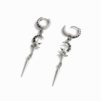 Awe Inspired Earrings Grey Moonstone Crescent Cross Drop Earring