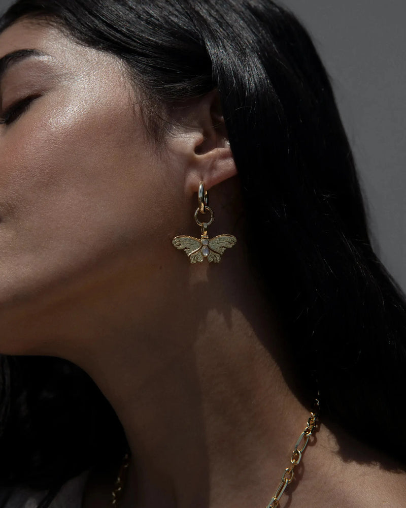 Awe Inspired Earrings Moonstone Insect Charm Earrings