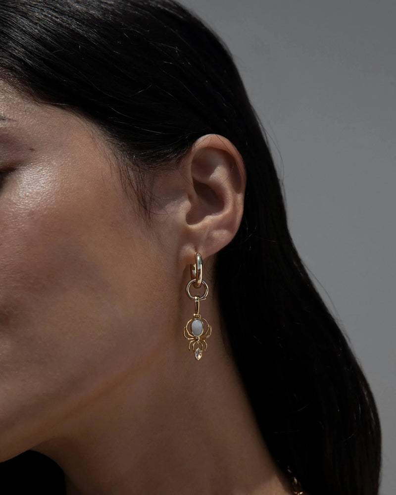 Awe Inspired Earrings Moonstone Insect Charm Earrings