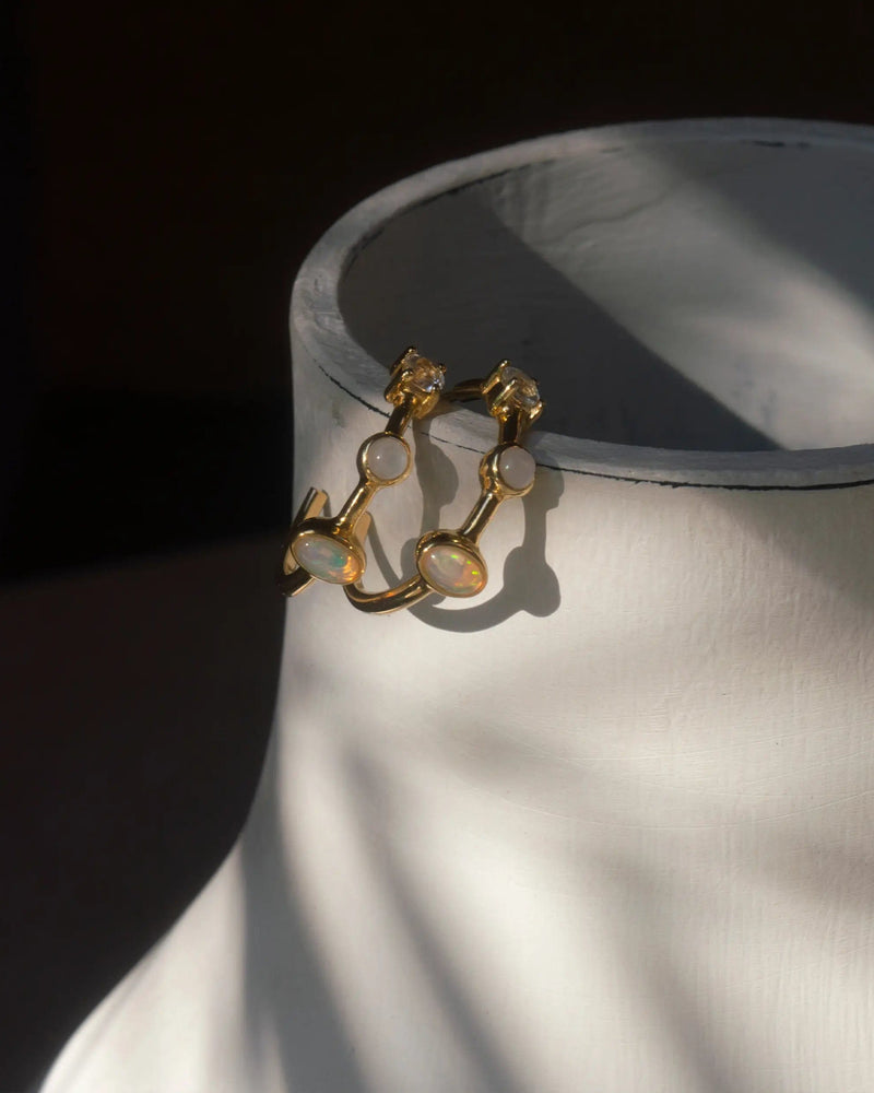Awe Inspired Earrings Moonstone Opal Topaz Hoops