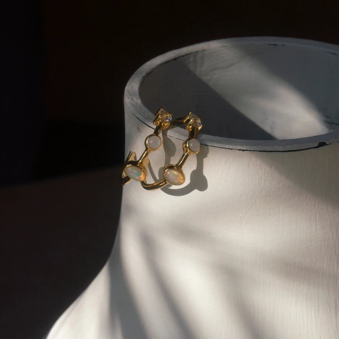 Awe Inspired Earrings Moonstone Opal Topaz Hoops