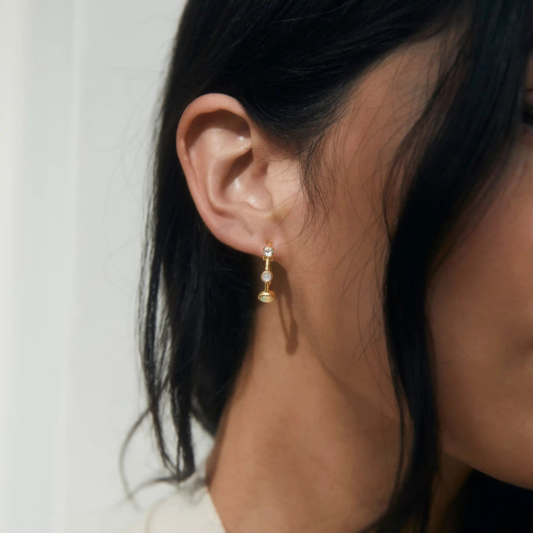 Awe Inspired Earrings Moonstone Opal Topaz Hoops