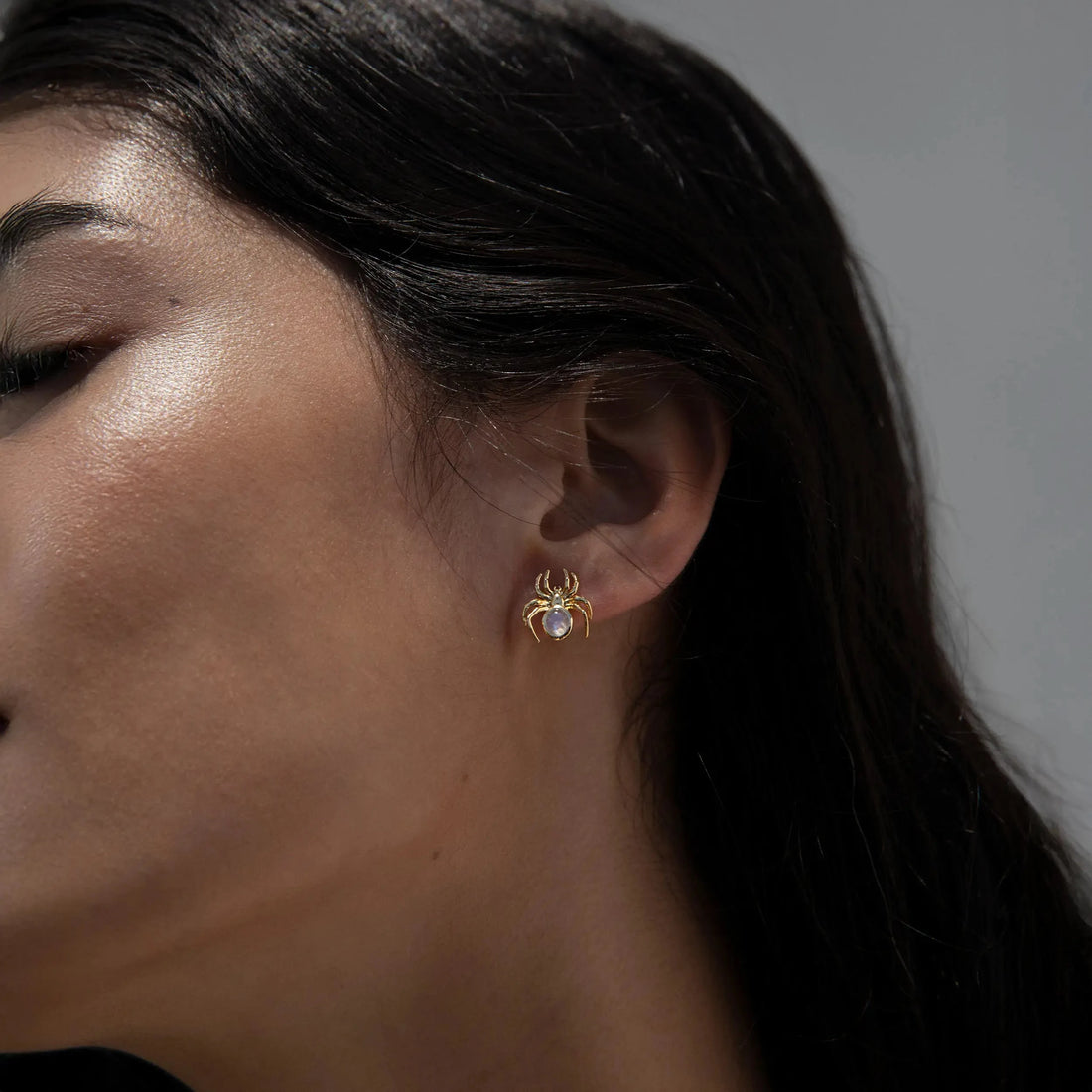 Awe Inspired Earrings Moonstone Spider Studs