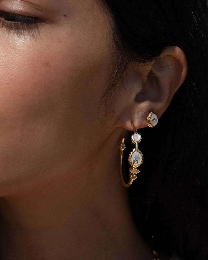 Awe Inspired Earrings Organic Pearl Gemstone Hoops