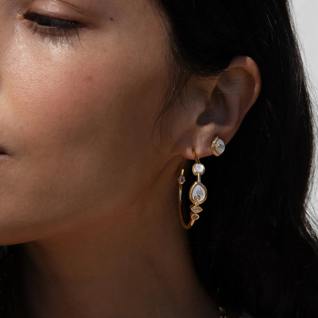 Awe Inspired Earrings Organic Pearl Gemstone Hoops