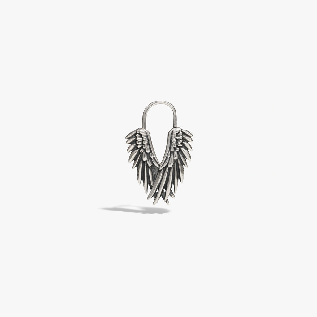 Awe Inspired Earrings Oxidized 925 Sterling Silver / Single Wing Huggies