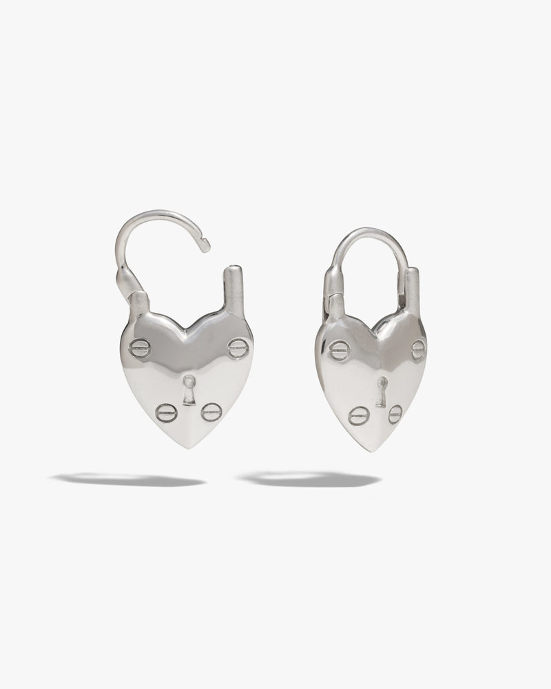 Awe Inspired Earrings Padlock Heart Huggies