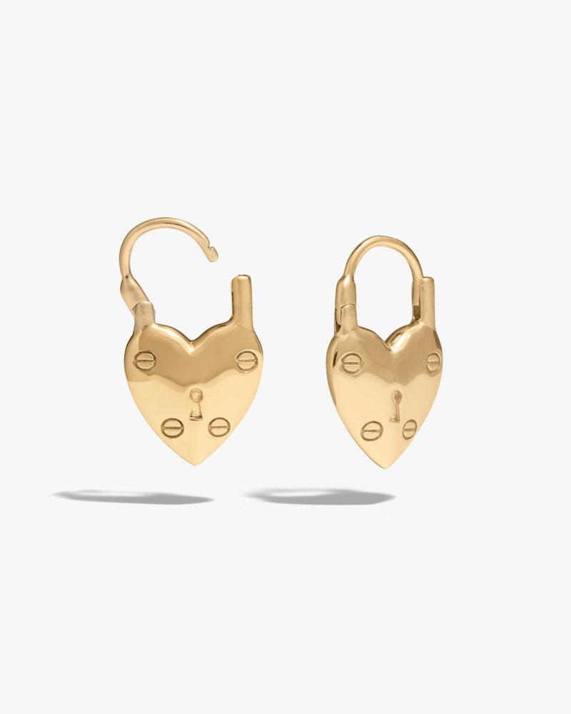 Awe Inspired Earrings Padlock Heart Huggies