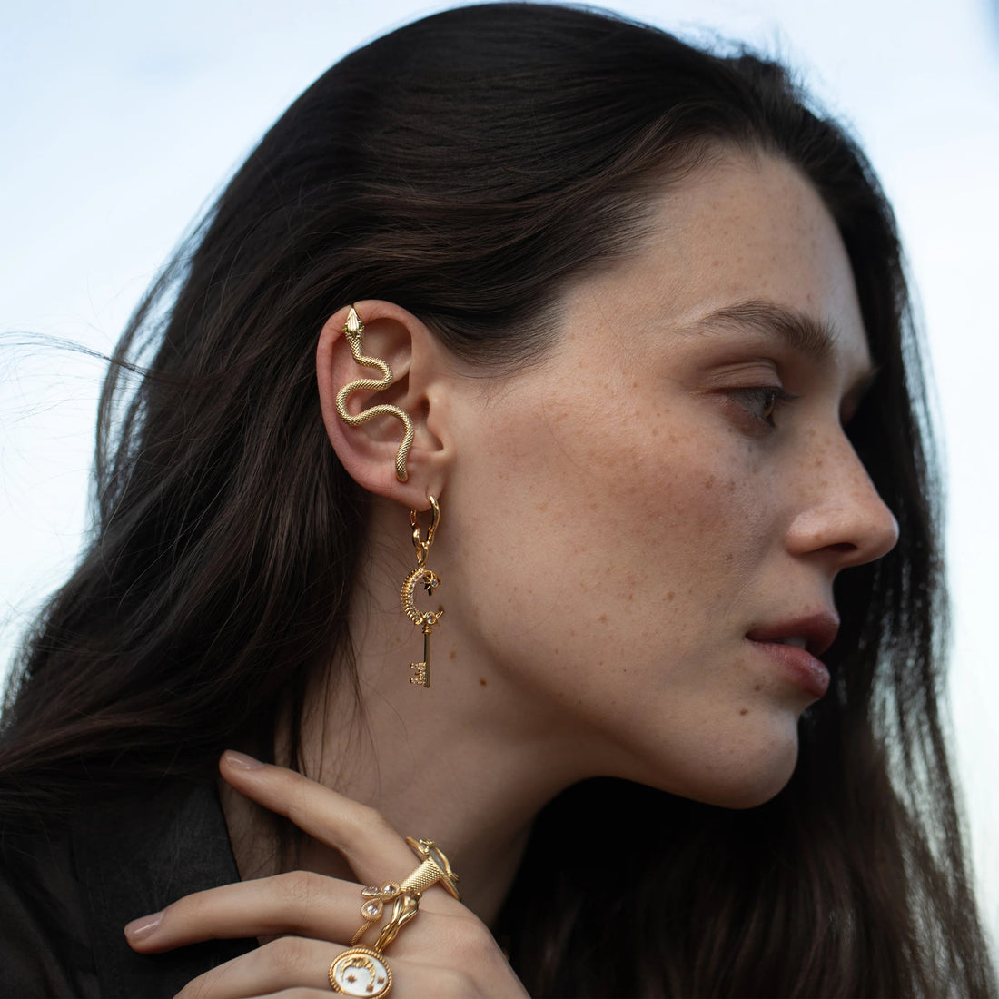 Awe Inspired Earrings Snake Gemstone Ear Pin