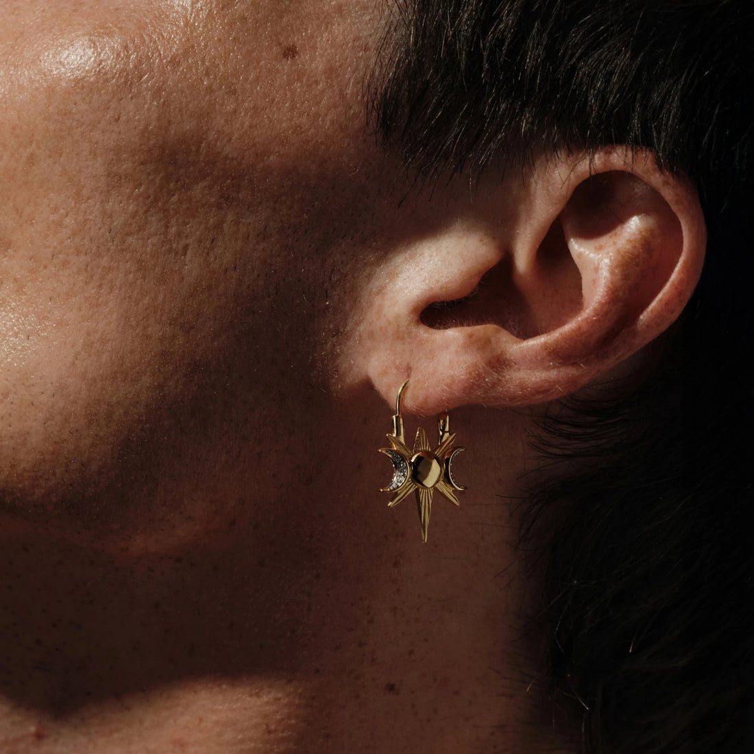 Awe Inspired Earrings Spiked Triple Moon Huggies