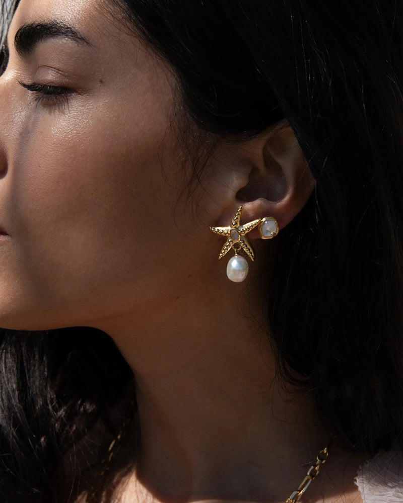 Awe Inspired Earrings Starfish Pearl Drop Earrings