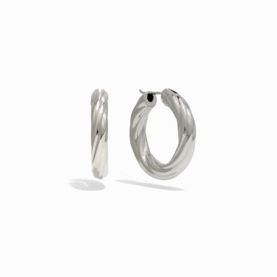 Awe Inspired Earrings Sterling Silver 32MM Twisted Hoops