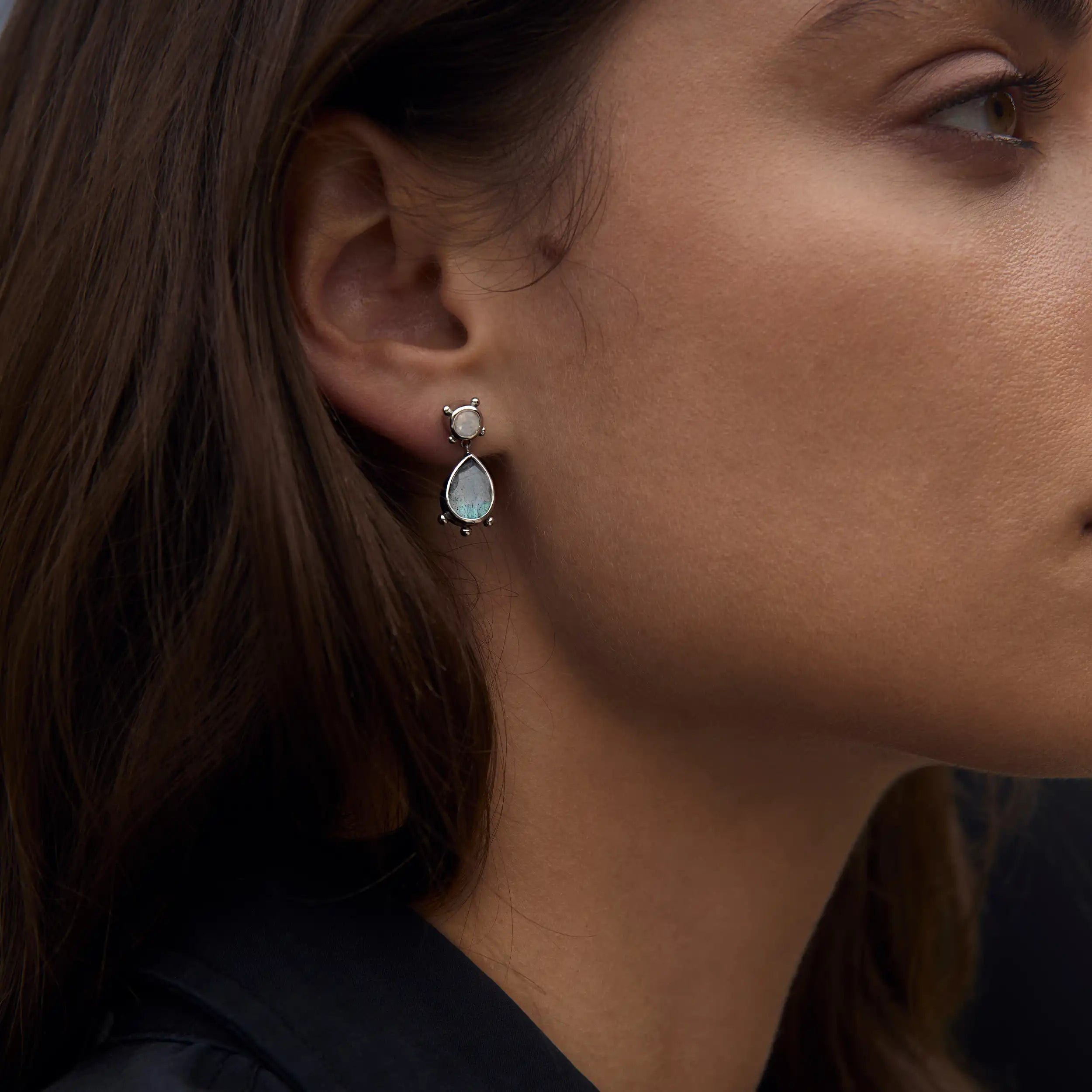 Awe Inspired Earrings Sterling Silver Gemstone Talisman Studs