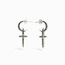 Awe Inspired Earrings Sterling Silver / Grey Moonstone/Black Spinel Grey Moonstone Crescent Cross Hoops