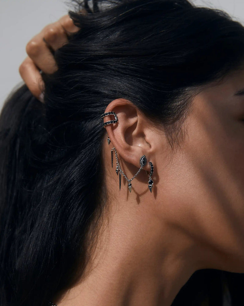 Awe Inspired Earrings Sterling Silver / Grey Moonstone/Black Spinel Grey Moonstone Shimmering Ear Swag Set