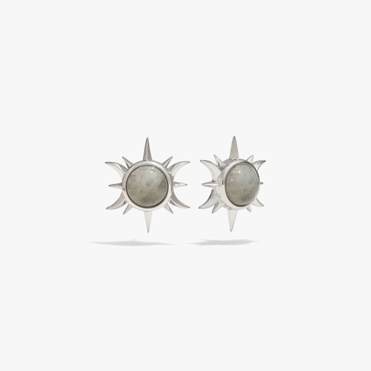 Awe Inspired Earrings Sterling Silver Labradorite Triple Moon Studs