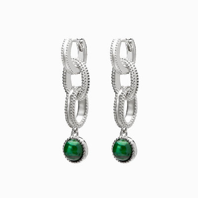 Awe Inspired Earrings Sterling Silver Malachite Twisted Drop Earrings