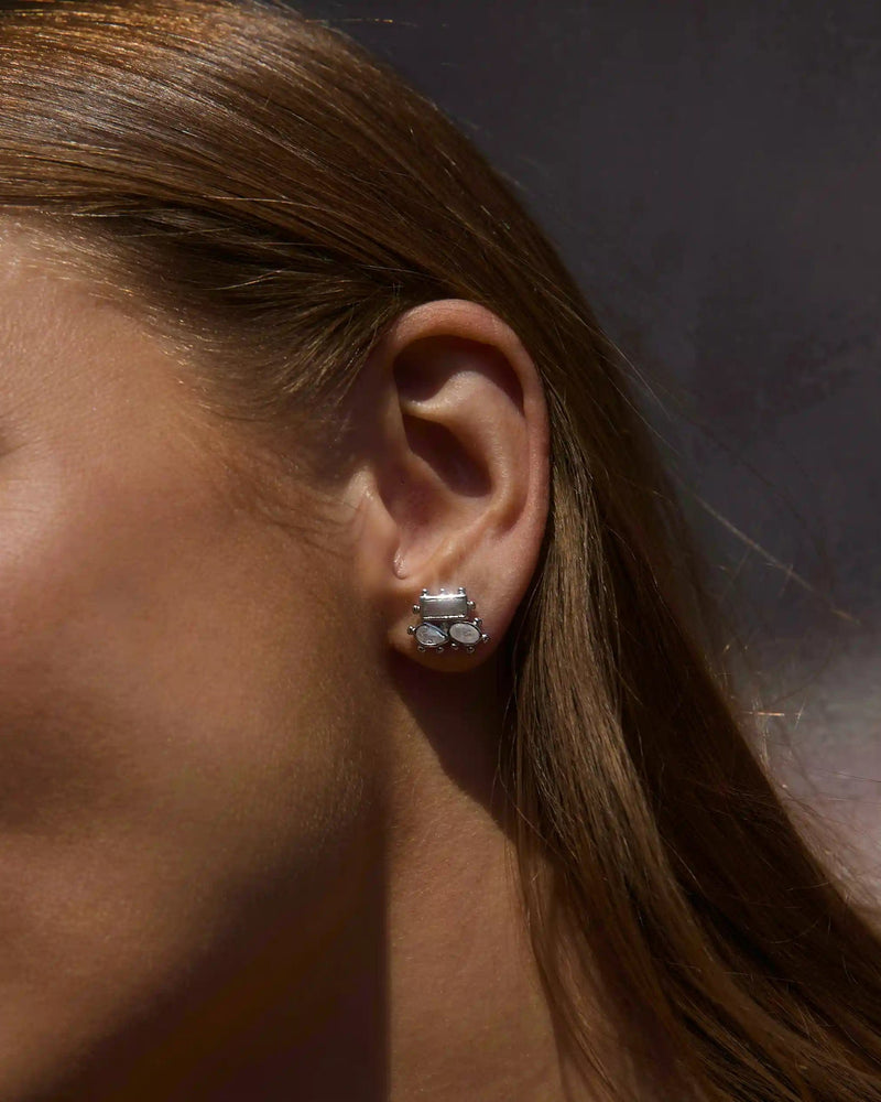 Awe Inspired Earrings Sterling Silver Mosaic Gemstone Studs