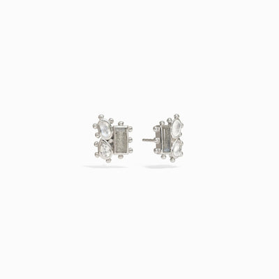 Awe Inspired Earrings Sterling Silver Mosaic Gemstone Studs