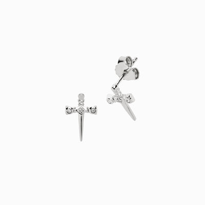 Awe Inspired Earrings Sterling Silver / Pair Diamond Sword Stud Earring