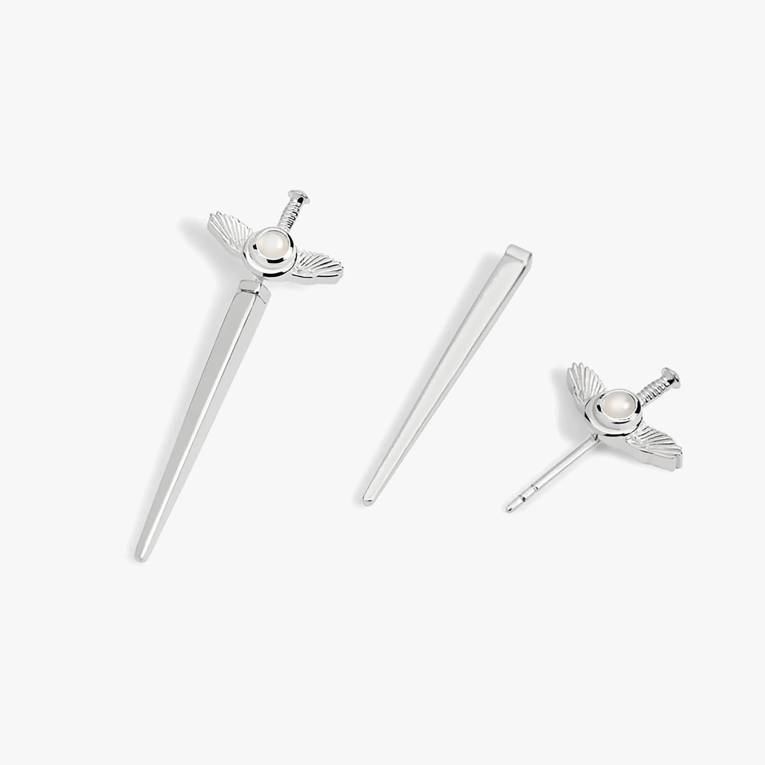 Awe Inspired Earrings 925 Sterling Silver / Pair Flying Dagger Studs