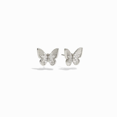 Awe Inspired Earrings Sterling Silver / Pair Pavé Butterfly Studs