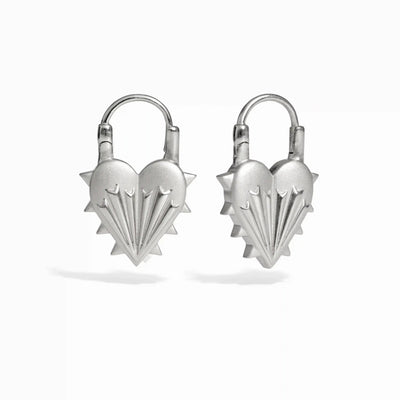 Awe Inspired Earrings Sterling Silver / Pair Spiked Heart Earrings