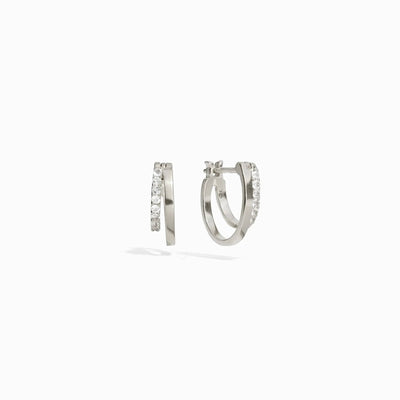 Awe Inspired Earrings Sterling Silver White Topaz Double Hoop Huggies