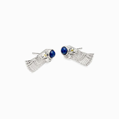 Awe Inspired Earrings Sterling Silver Winged Cobra Lapis Lazuli Stud