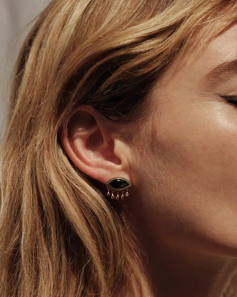 Awe Inspired Earrings Third Eye Black Mother of Pearl Studs