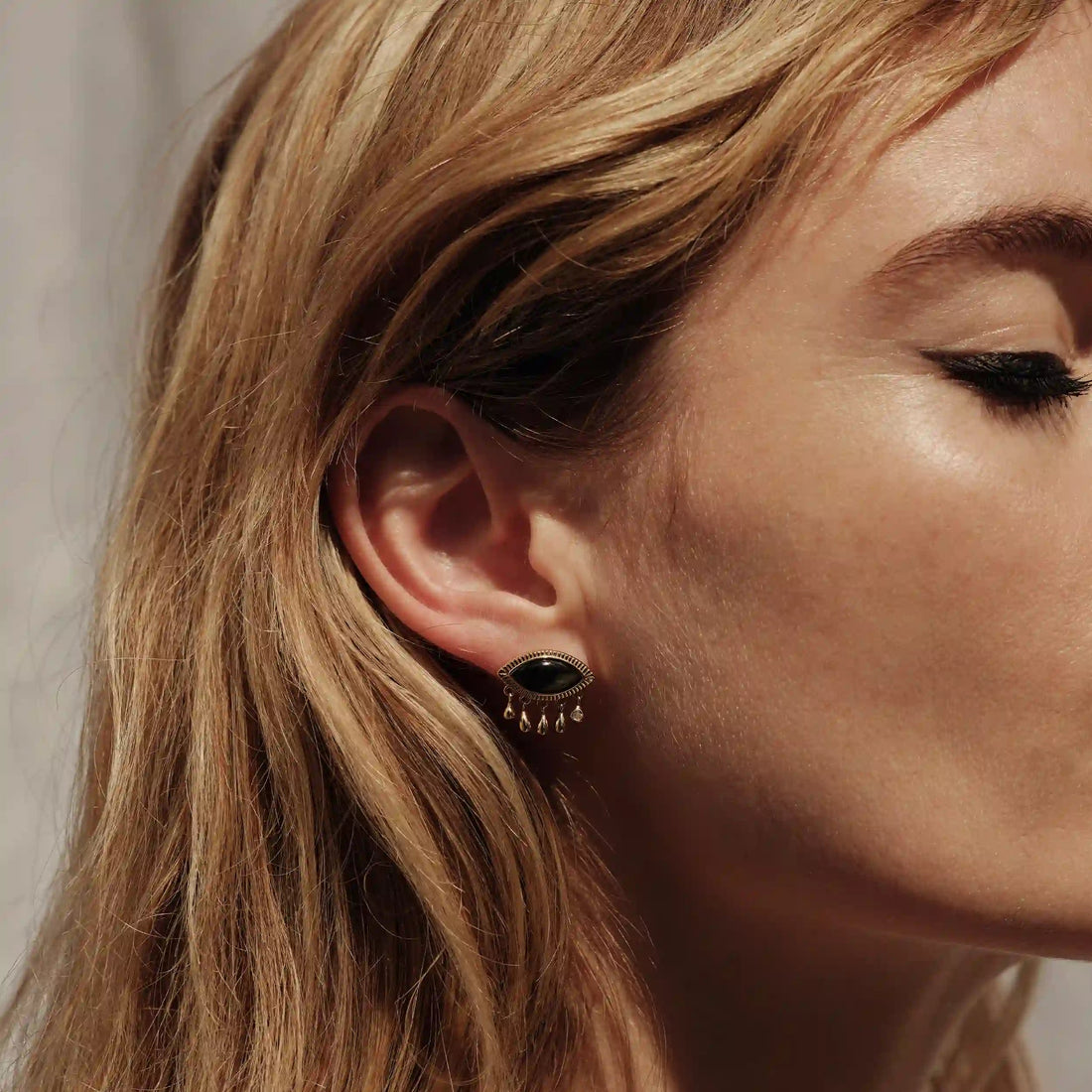 Awe Inspired Earrings Third Eye Black Mother of Pearl Studs