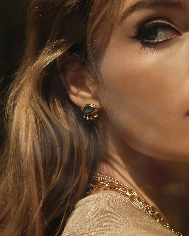 Awe Inspired Earrings Third Eye Black Mother of Pearl Studs