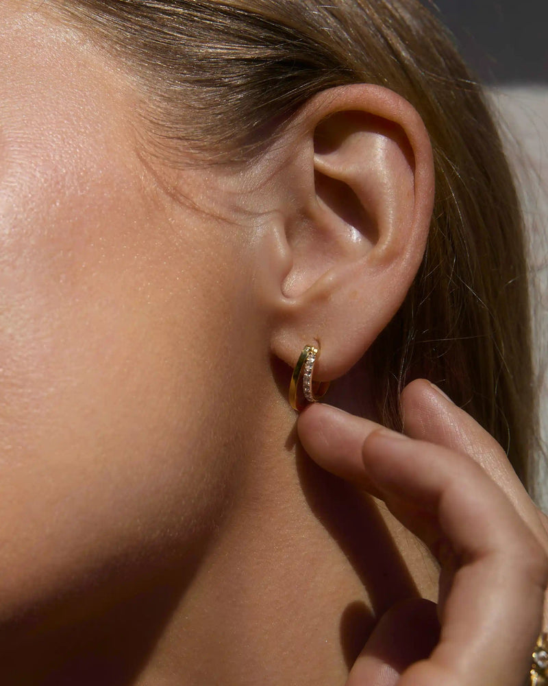 Awe Inspired Earrings White Topaz Double Hoop Huggies