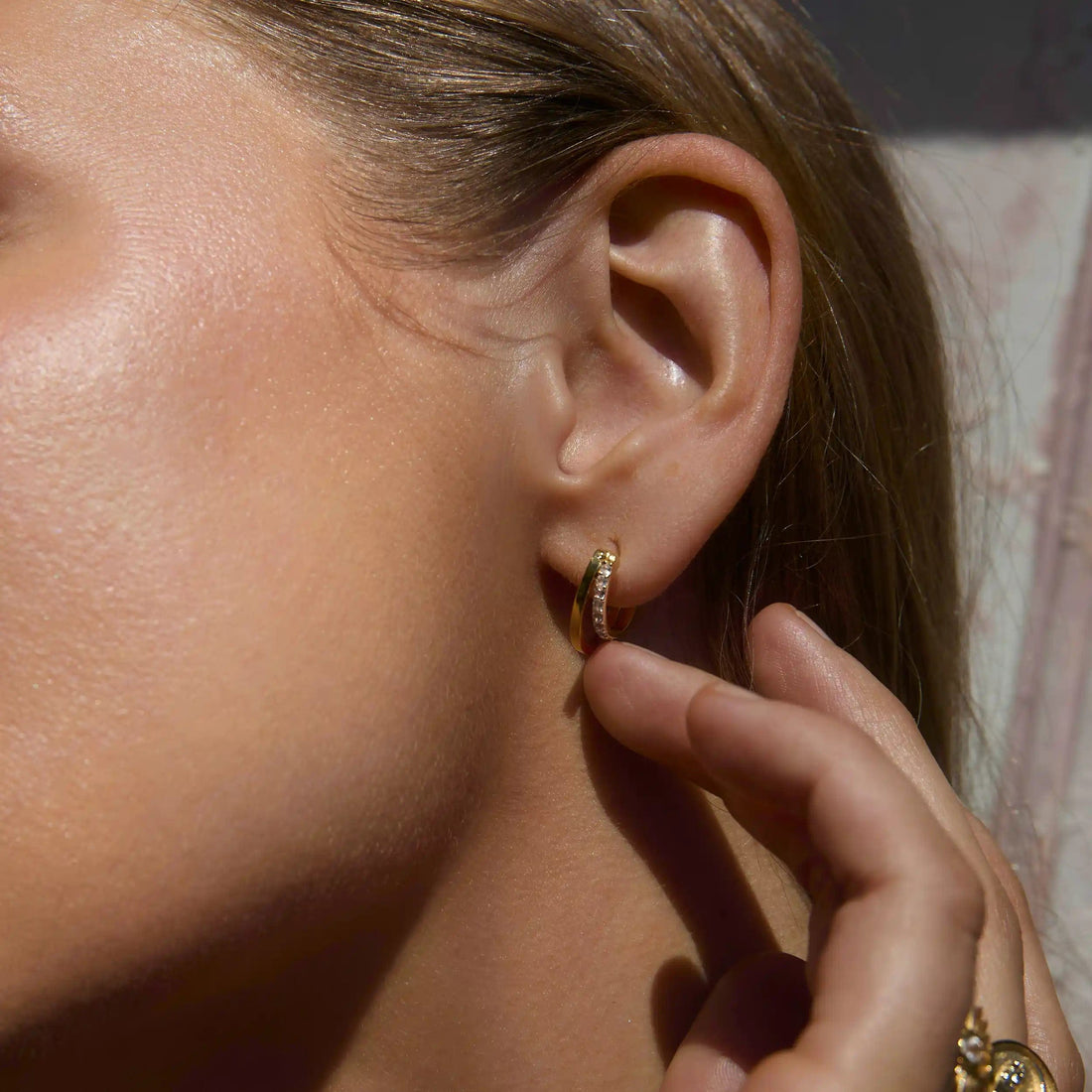 Awe Inspired Earrings White Topaz Double Hoop Huggies