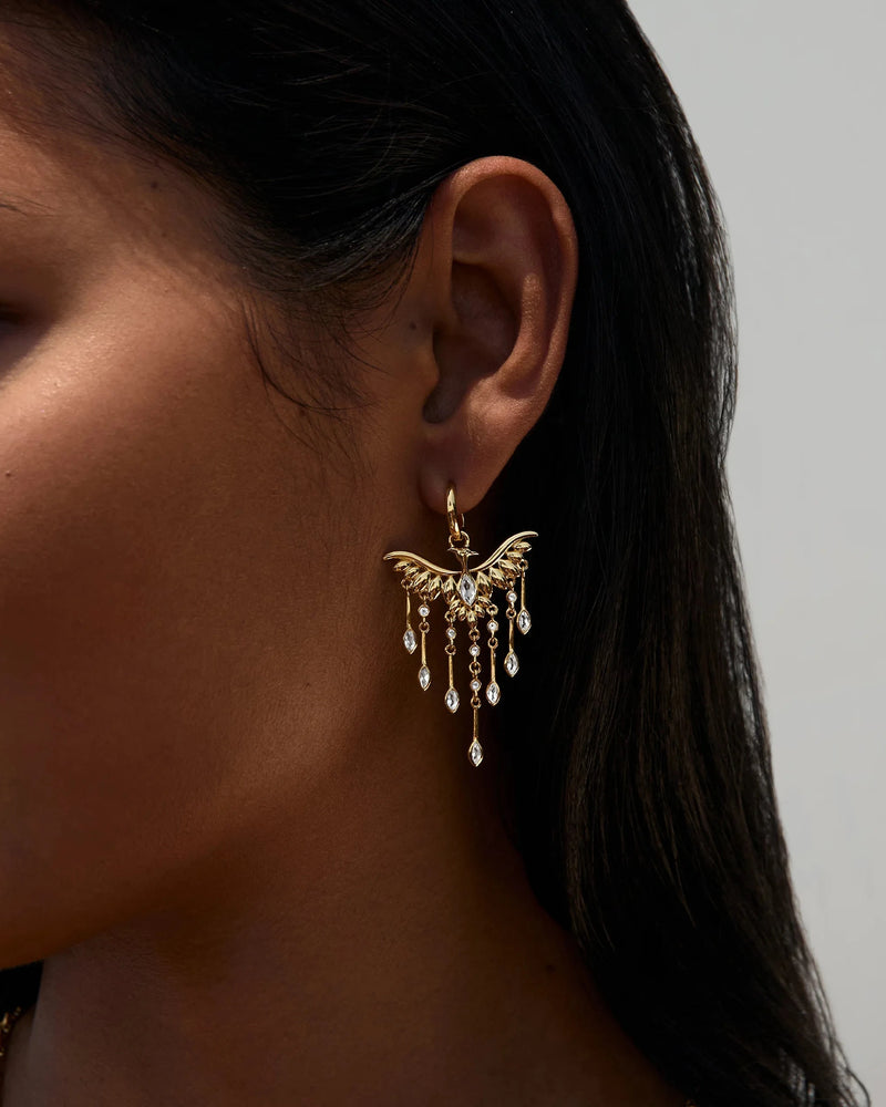 Awe Inspired Earrings White Topaz Phoenix Drop Earrings