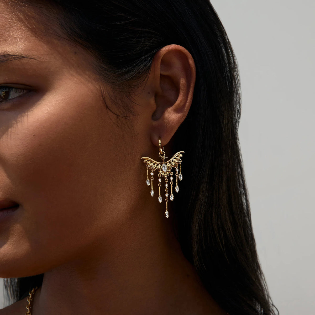 Awe Inspired Earrings White Topaz Phoenix Drop Earrings