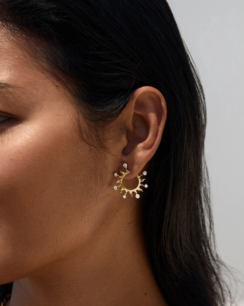 Awe Inspired Earrings White Topaz Sun Huggies