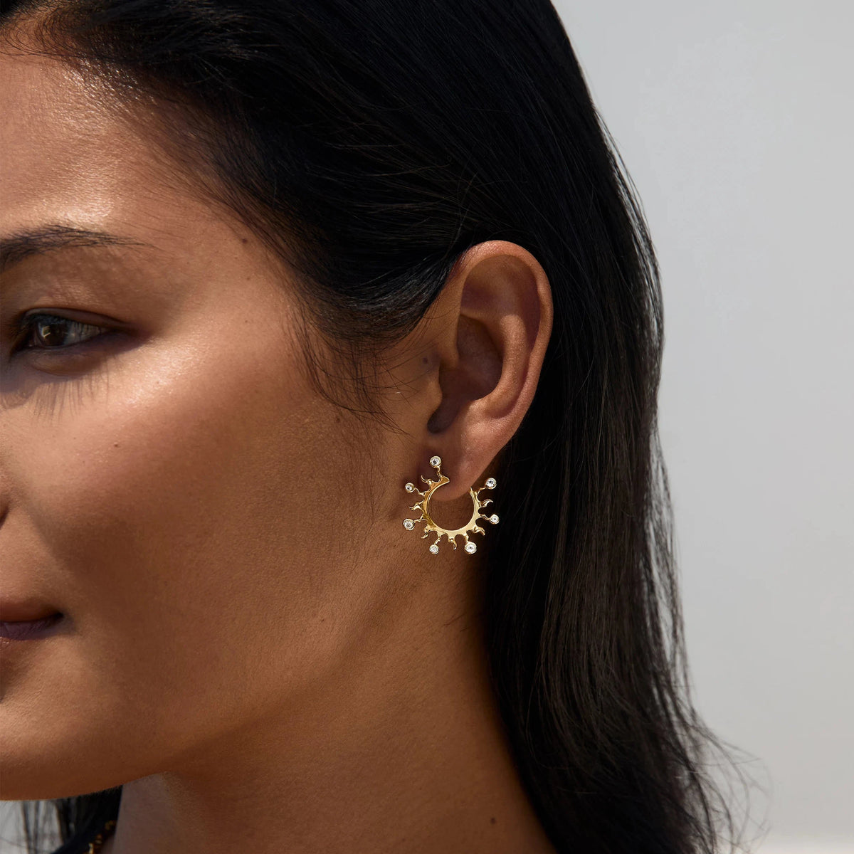 Awe Inspired Earrings White Topaz Sun Huggies