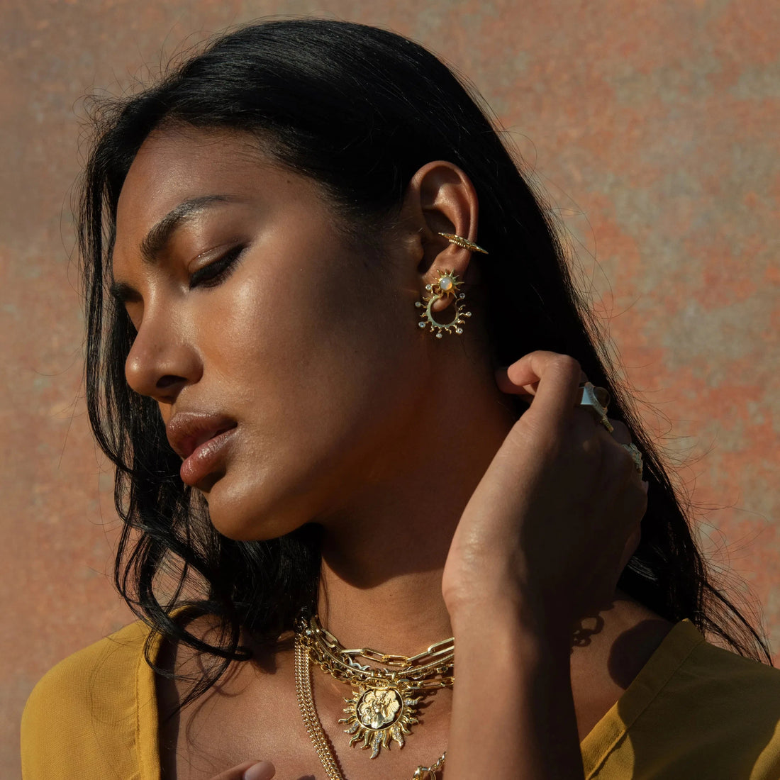 Awe Inspired Earrings White Topaz Sun Huggies