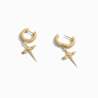 Awe Inspired Earrings Winged Sword Drop Huggies