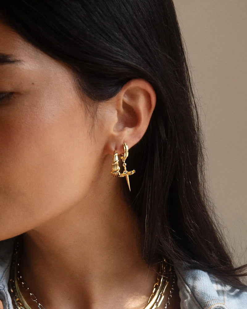 Awe Inspired Earrings Winged Sword Drop Huggies