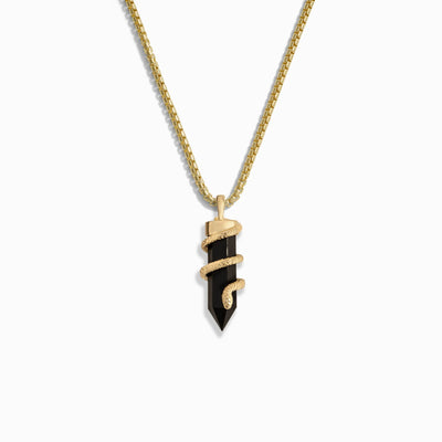 Awe Inspired Men's 14K Yellow Gold Vermeil Black Onyx Crystal Snake Necklace