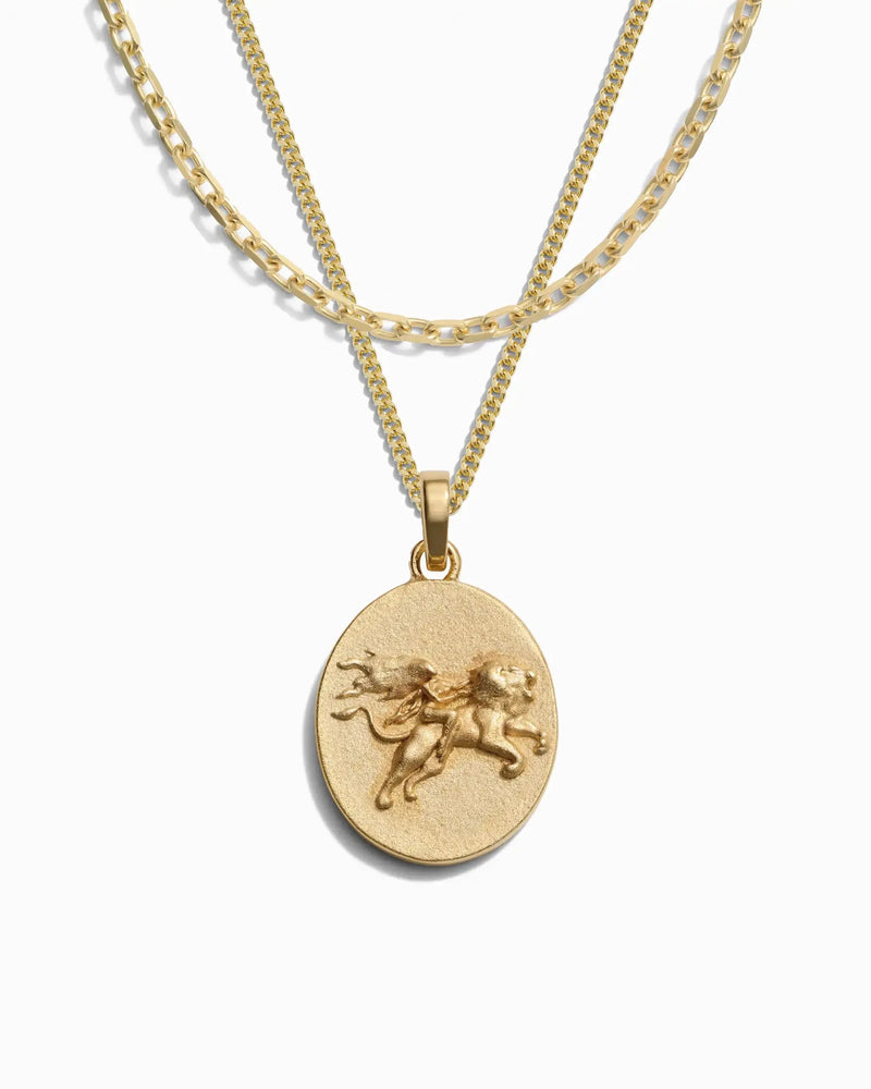Awe Inspired Men's 14K Yellow Gold Vermeil / Leo Men's Zodiac Goddess Amulet Set