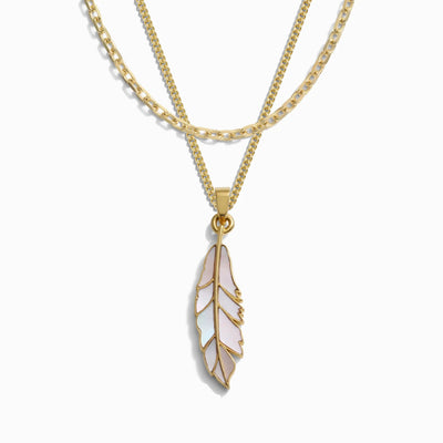 Awe Inspired Men's 14K Yellow Gold Vermeil Men's Mother of Pearl Feather Necklace Set