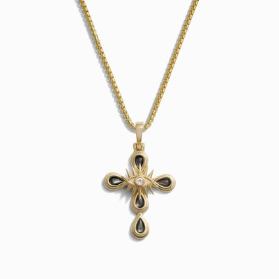 Awe Inspired Men's 14K Yellow Gold Vermeil Men's Small Third Eye Cross Necklace